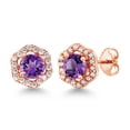 thumbnail image 1 of Gem Stone King 1.18 Ct Round Purple Amethyst 18K Rose Gold Plated Silver Earrings, 1 of 4