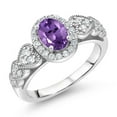 thumbnail image 1 of Gem Stone King 1.18 Cttw Purple Amethyst Engagement Ring for Women | 925 Sterling Silver | Gemstone Birthstone | Oval 7X5MM | Available in Size 5, 6, 7, 8, 9, 1 of 4