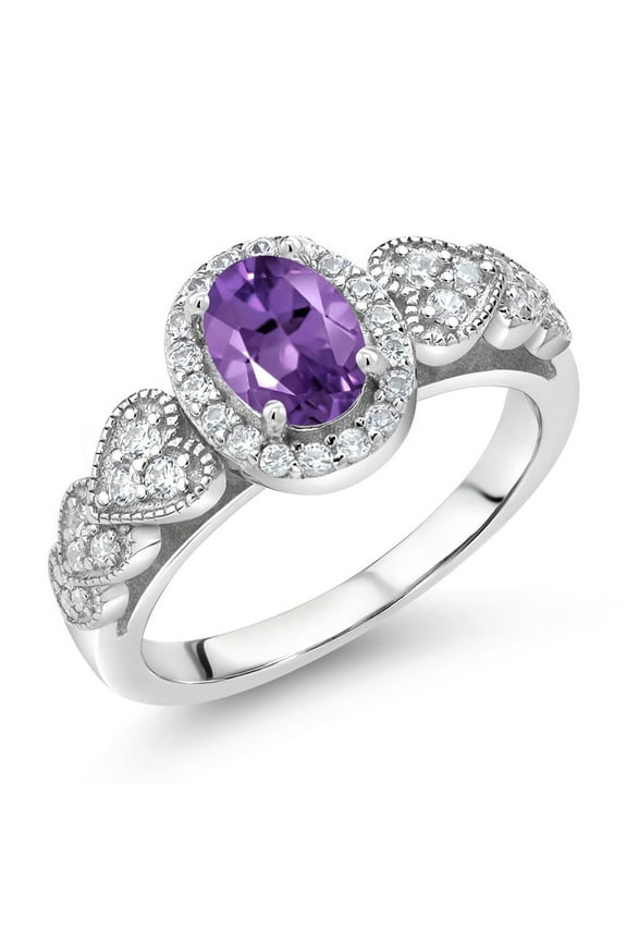 1.18 Cttw Purple Amethyst Engagement Ring for Women | 925 Sterling Silver | Gemstone Birthstone | Oval 7X5MM | Available in Size 5, 6, 7, 8, 9