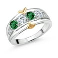 thumbnail image 1 of Gem Stone King 1.19 Ct Green Nano Emerald E-F Lab Grown Diamond 925 Silver and 10K Yellow Gold 4-Stone Band Ring (Size 5), 1 of 3