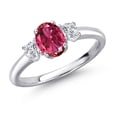 thumbnail image 1 of Gem Stone King 925 Sterling Silver Pink Tourmaline and Lab Grown Diamond Engagement Ring for Women | 1.19 Cttw | Oval 7X5MM | Gemstone October Birthstone | Size 9, 1 of 6