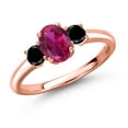thumbnail image 1 of Gem Stone King 18K Rose Gold Plated Silver Red Created Ruby and Black Diamond Engagement Ring for Women | 1.19 Cttw | Oval 7X5MM | Gemstone July Birthstone | Size 7, 1 of 6