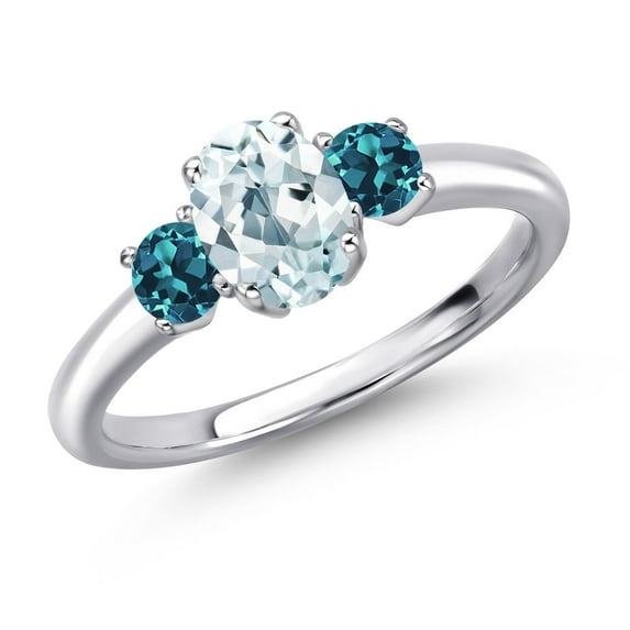 Gem Stone King 925 Sterling Silver Sky Blue Aquamarine and London Blue Topaz Engagement Ring for Women | 1.19 Cttw | Oval 7X5MM | Gemstone March Birthstone | Size 7