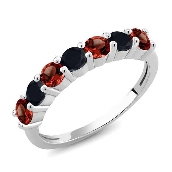 Gem Stone King 1.19 Ct Round Red Garnet Black Onyx 925 Sterling Silver Ring (Size 6)