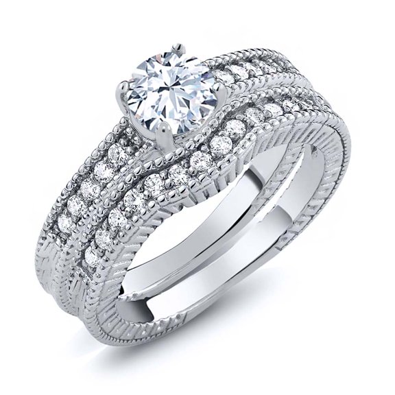 Gem Stone King 1.19 Ct Round White Zirconia Women's 925 Sterling Silver Engagement Ring Set (Size 5)