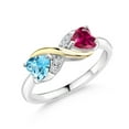 thumbnail image 1 of Gem Stone King 1.19 Ct Swiss Blue Topaz Red Created Ruby 925 Silver and 10K Yellow Gold Lab Grown Diamond Ring, 1 of 5