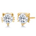 thumbnail image 1 of Gem Stone King 1.20 Ct 5mm White Created Sapphire 18K Yellow Gold Plated Silver Kitty Cat Stud Earrings for Women Men, 1 of 4