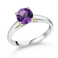 thumbnail image 1 of Gem Stone King 1.20 Ct 7mm Round Purple Amethyst 925 Silver and 10K Yellow Gold Ring Ring (Size 6), 1 of 4