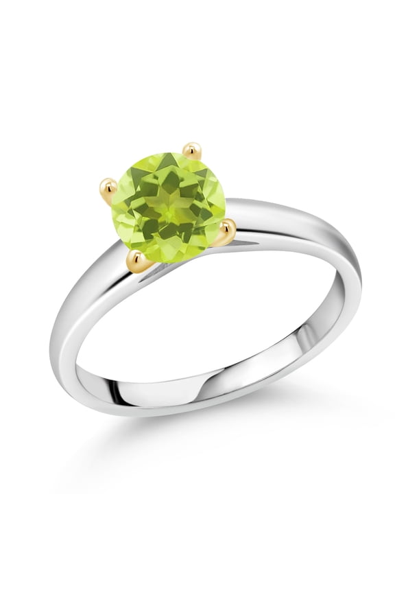 1.20 Ct 7mm Round Yellow Lemon Quartz 925 Silver and 10K Yellow Gold Ring Ring (Size 9)