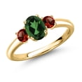 thumbnail image 1 of Gem Stone King 18K Yellow Gold Plated Silver Emerald Envy Mystic Topaz and Red Garnet Engagement Ring for Women | 1.20 Cttw | Oval 7X5MM | Gemstone November Birthstone | Size 8, 1 of 6