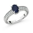 thumbnail image 1 of Gem Stone King 925 Sterling Silver Blue Sapphire and White Topaz Women Engagement Ring (1.20 Ct Oval, Size 5), 1 of 4