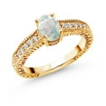 thumbnail image 1 of Gem Stone King 1.20 Ct Oval Cabochon White Simulated Opal White Topaz 18K Yellow Gold Plated Silver Ring (Size 5), 1 of 4