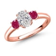 thumbnail image 1 of Gem Stone King 18K Rose Gold Plated Silver DEF Lab Grown Diamond and Red Ruby Engagement Ring for Women | 1.20 Cttw | Oval 7X5MM | Gemstone April Birthstone | Size 5, 1 of 6