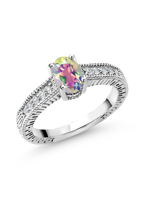 1.20 Ct Oval Mercury Mist Mystic Topaz White Topaz 925 Sterling Silver Ring (Size 7)