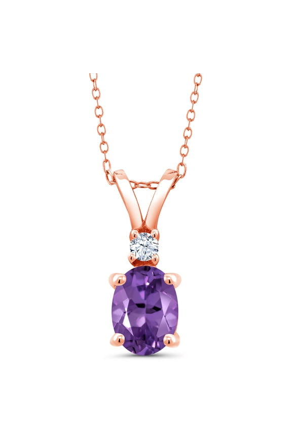 1.20 Ct Oval Purple Amethyst 18K Rose Gold Plated Silver Pendant with Chain