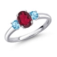 thumbnail image 1 of Gem Stone King 925 Sterling Silver Ruby Red Mystic Topaz and Swiss Blue Topaz Engagement Ring for Women | 1.20 Cttw | Oval 7X5MM | Gemstone November Birthstone | Size 9, 1 of 6