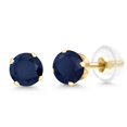 thumbnail image 1 of Gem Stone King 1.20 Ct Round 5mm Blue Sapphire 14K Yellow Gold Stud Earrings for Women Men, 1 of 6