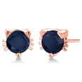 thumbnail image 1 of Gem Stone King 1.20 Ct Round 5mm Blue Sapphire 18K Rose Gold Plated Sterling Silver Stud Earrings for Women Men, 1 of 4