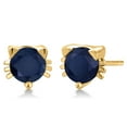 thumbnail image 1 of Gem Stone King 1.20 Ct Round 5mm Blue Sapphire 18K Yellow Gold Plated Sterling Silver Stud Earrings for Women Men, 1 of 4
