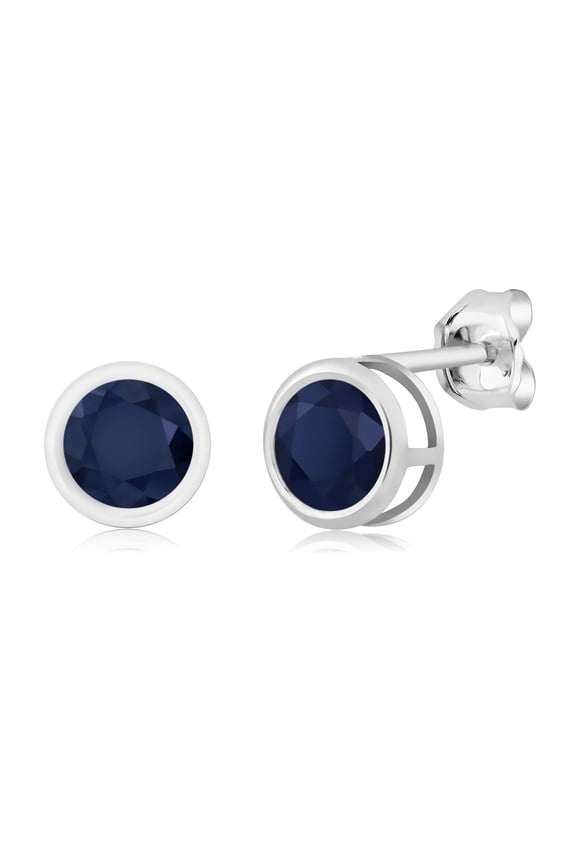 1.20 Ct Round 5mm Blue Sapphire 925 Sterling Silver Bezel Setting Stud Earrings for Women Men