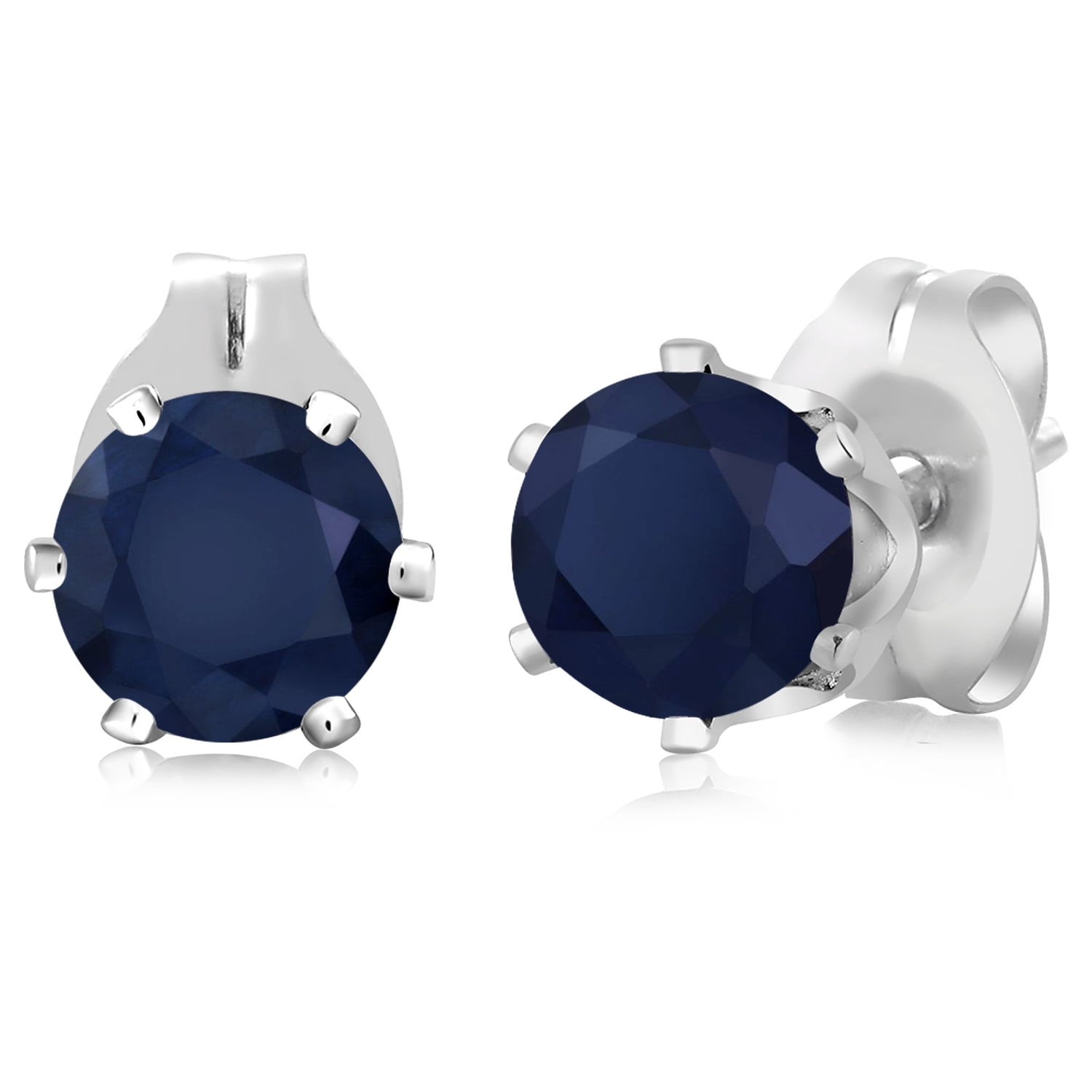 Gem Stone King 1.20 Ct Round 5mm Blue Sapphire Brass Silver Plated Brass Stud Earrings for Women Men