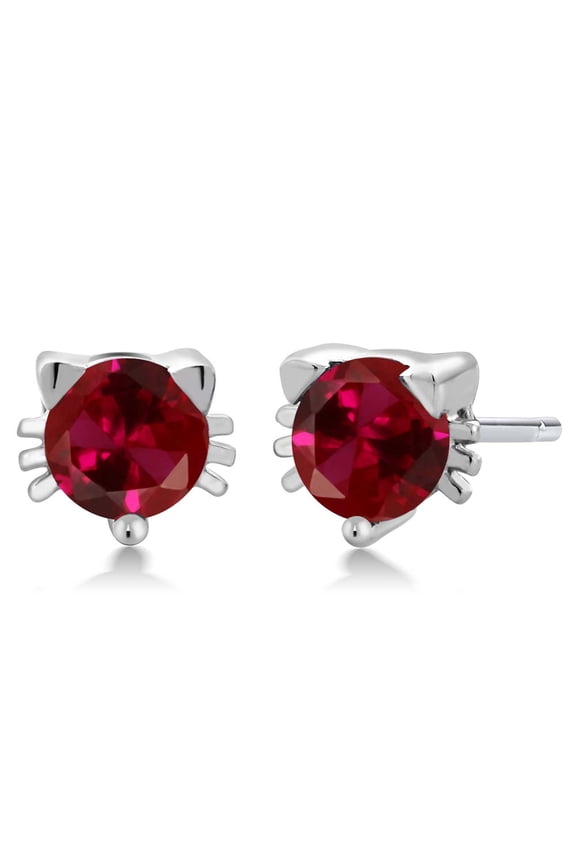 1.20 Ct Round 5mm Red Created Ruby 925 Sterling Silver Stud Earrings for Women Men