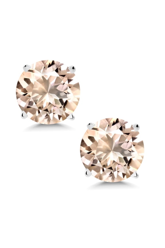 1.20 Ct Round 6mm Peach Morganite 14K White Gold Stud Earrings for Women Men