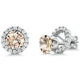 thumbnail image 1 of Gem Stone King 1.20 Ct Round 6mm Peach Morganite 925 Sterling Silver Removable Jacket Stud Earrings, 1 of 6