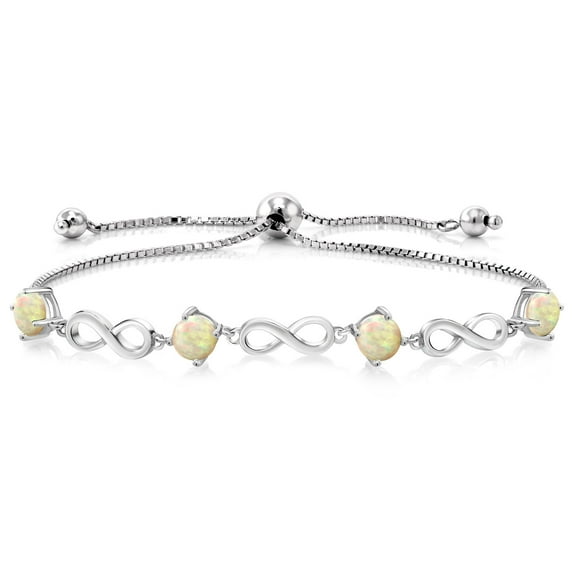 Gem Stone King 1.20 Ct Round Cabochon White Ethiopian Opal 925 Sterling Silver Keren Hanan Women Adjustable Infinity Tennis Bracelet