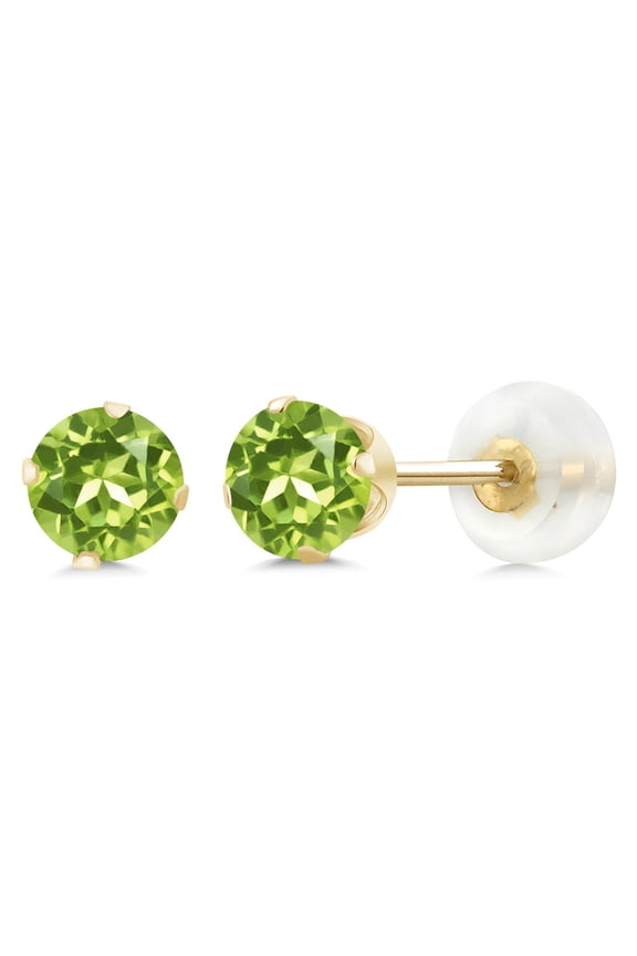 1.20 Ct Round Green Peridot 10K Yellow Gold 4-prong Stud Earrings for Women Men 5mm