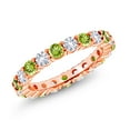 thumbnail image 1 of Gem Stone King 1.20 Ct Round Green Peridot and White Created Sapphire 18K Rose Gold Plated Silver Eternity Band Ring (Size 9), 1 of 7