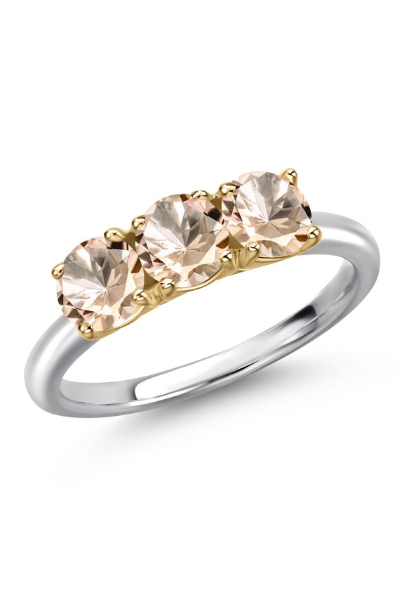10K Two Tone Gold Peach Morganite Engagement Ring for Women | 1.20 Cttw | Round 5MM | Gemstone October Birthstone | Size 5