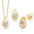 thumbnail image 1 of Gem Stone King 1.20 Ct Round Peach Morganite 18K Yellow Gold Plated Silver Teardrop Pendant and Earrings Jewelry Set With Chain, 1 of 4