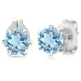 thumbnail image 1 of Gem Stone King 1.20 Ct Round Shape Sky Blue Topaz Silver Plated Brass Stud Earrings for Women Men, 1 of 3