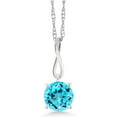 thumbnail image 1 of Gem Stone King 1.20 Ct Round Swiss Blue Topaz 10K White Gold Pendant With Chain, 1 of 5
