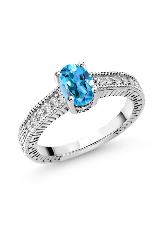 1.20 Cttw Oval Swiss Blue Topaz Ring for Women | 925 Sterling Silver | Oval 7X5MM | Gemstone Birthstone (Size 5)