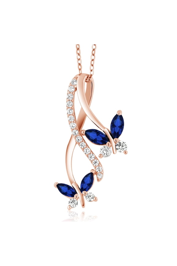 1.21 Ct Marquise Blue Created Sapphire 18K Rose Gold Plated Silver Butterfly Pendant