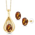 thumbnail image 1 of Gem Stone King 1.21 Ct Orange Red Madeira Citrine White Diamond 10K Yellow Gold Pendant and Earrings Jewelry Set, 1 of 3