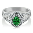 thumbnail image 1 of Gem Stone King 1.21 Cttw Green Simulated Emerald Ring for Women | 925 Sterling Silver | Oval 6X4MM | Available in Size 5, 6, 7, 8, 9, 1 of 4