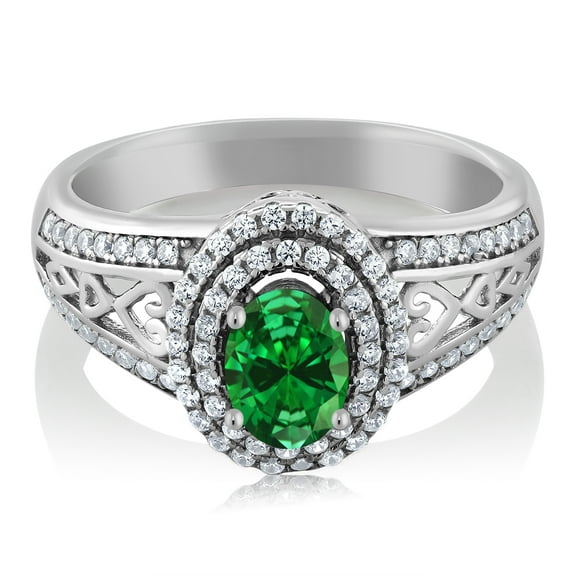 Gem Stone King 1.21 Cttw Green Simulated Emerald Ring for Women | 925 Sterling Silver | Oval 6X4MM | Available in Size 5, 6, 7, 8, 9
