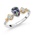 thumbnail image 1 of Gem Stone King 1.21 Cttw Mystic Topaz White Moissanite and Lab Grown Diamond 925 Silver and 10K Yellow Gold Engagement Ring for Women (Size 5), 1 of 3