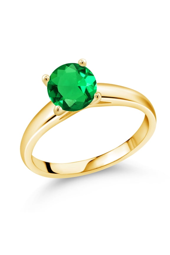 1.22 Ct 7mm Round Green Simulated Emerald 10K Yellow Gold Ring (Size 9)