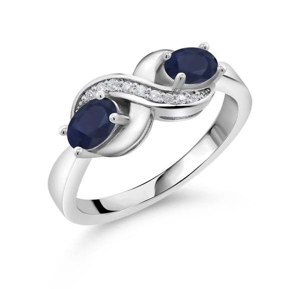 Gem Stone King 925 Sterling Silver Blue Sapphire and White Created Sapphire Infinity Love Knot Ring for Women | 1.22 Cttw | Oval 6X4MM | Gemstone Birthstone | Jewelry Gifts for Mom Wife Her | Size 7