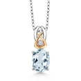 thumbnail image 1 of Gem Stone King 1.22 Ct Sky Blue Aquamarine E-F Lab Grown Diamond 925 Silver and 10K Yellow Gold Pendant with Chain, 1 of 3