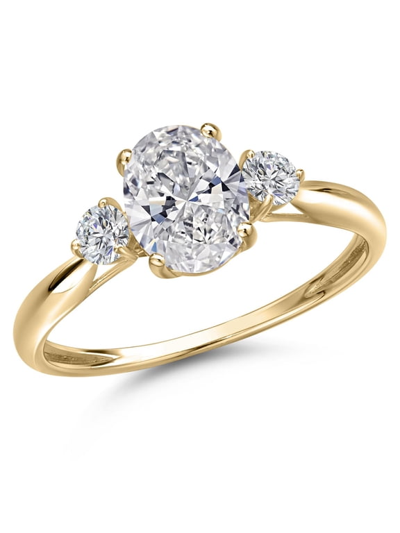 1.22 Cttw IGI Certified Lab Grown Diamond in 10K Yellow Gold Ring for Women | Oval Center Diamond 1.00 Ct | D-E Color | VS1-VS2 Clarity | Wedding Engagement Anniversary Ring | Size 8