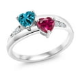 thumbnail image 1 of Gem Stone King 1.23 Ct Heart Shape London Blue Topaz Red Created Ruby 925 Sterling Silver Lab Grown Diamond Ring (Size 9), 1 of 5