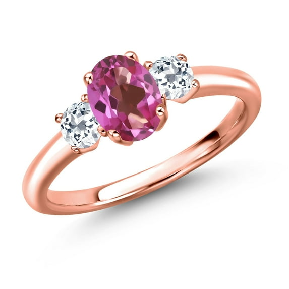 Gem Stone King 18K Rose Gold Plated Silver Pink Mystic Topaz and White Topaz Engagement Ring for Women | 1.23 Cttw | Oval 7X5MM | Gemstone November Birthstone | Size 5