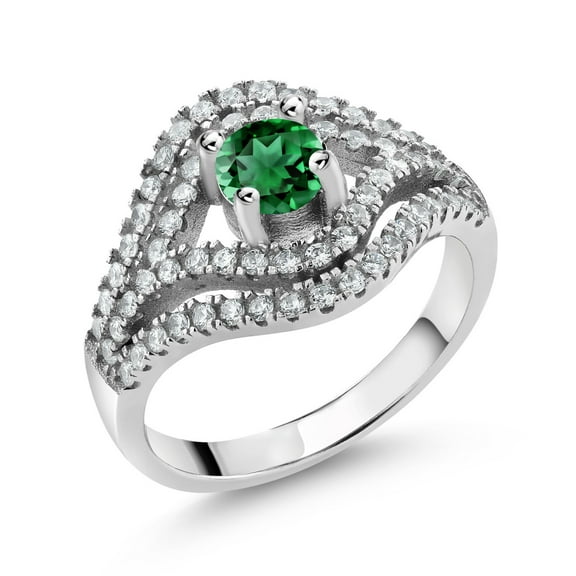 Gem Stone King 1.23 Ct Round Green Nano Emerald 925 Sterling Silver Ring