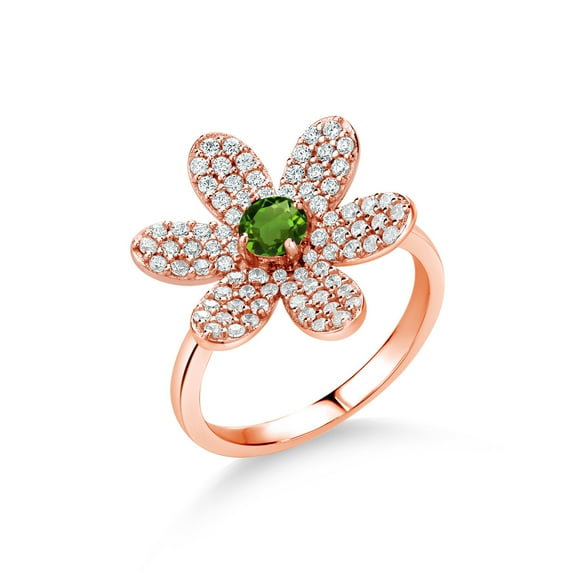 Gem Stone King 1.23 Ct Round Green Tourmaline Keren Hanan ART 18K Rose Gold Plated Silver Ring (Size 6)