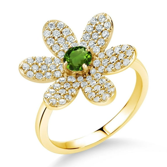 Gem Stone King 1.23 Ct Round Green Tourmaline Keren Hanan ART 18K Yellow Gold Plated Silver Ring
